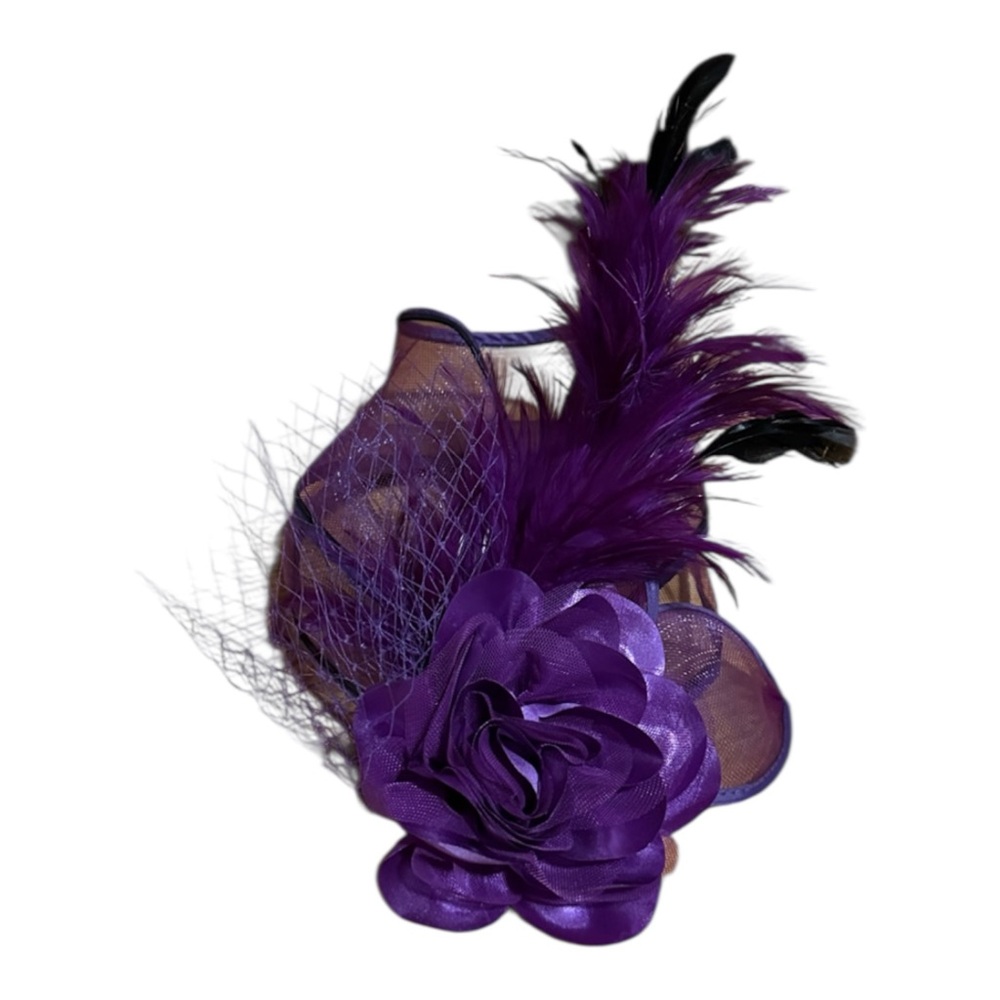 Elegant Purple Feathered,Mesh & Ribbon Fascinator with hair clip - Picture 4 of 10